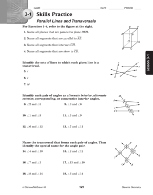 3 1 Skills Practice Parallel Lines And Transversals - Fill and ...