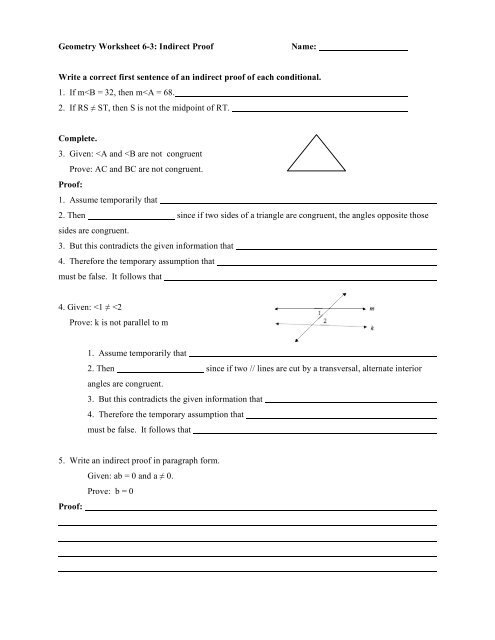 Geometry Worksheet 6-3 - Saratoga High School