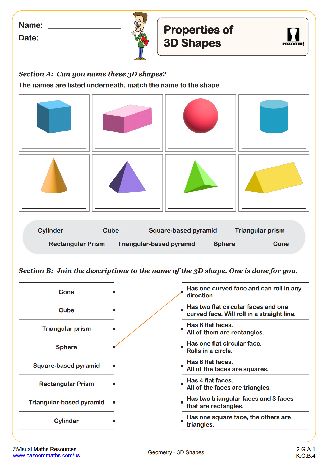 Properties of 3D Shapes | PDF printable Geometry Worksheets ...