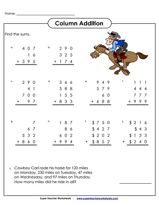 Multiple Addends: Addition Worksheets