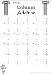 3 addend column addition worksheets 1 Digit