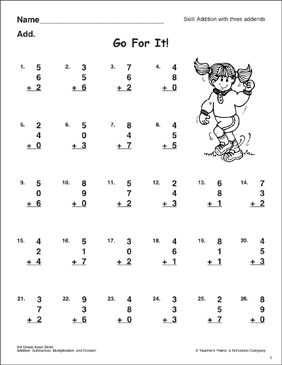Go For It! (Addition with Three Addends) | Printable Skills Sheets