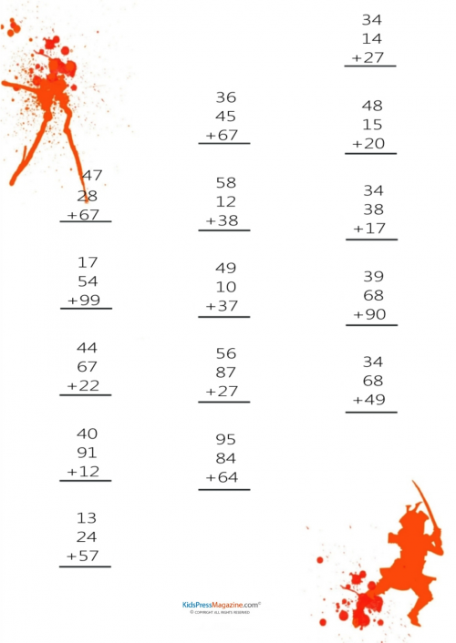 2 Digit 3 Addends Worksheets - Monday - KidsPressMagazine.com
