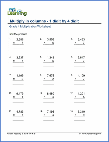 3 and 4 digit by 1 digit multiplication