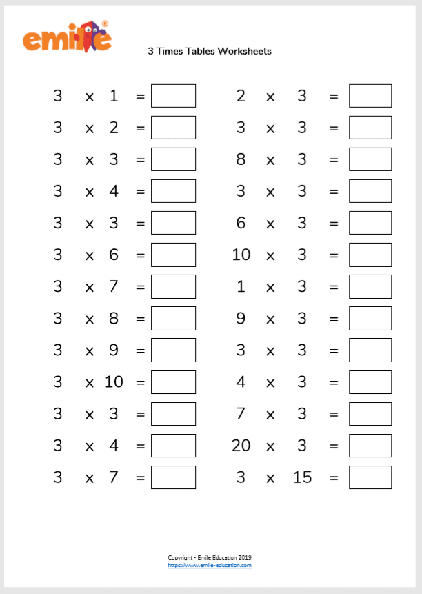 3 and 4 times table worksheet