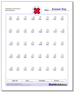 Multiplication Worksheets: Multiplication with Decimals