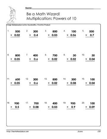Three Digit by 10ths and100ths Worksheets