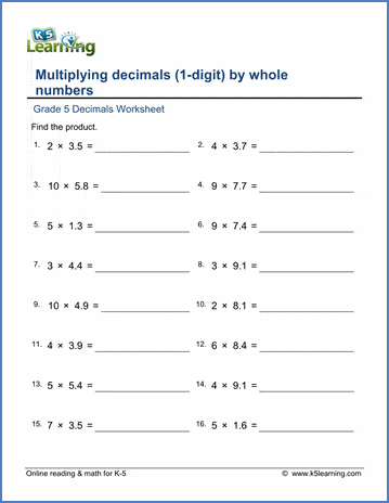 Multiplying decimals by whole numbers worksheets | Worsheets library