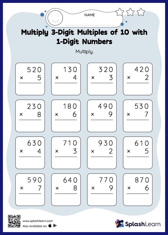 Multiply 3-Digit Multiples of 10 with 1-Digit Numbers: Vertical ...