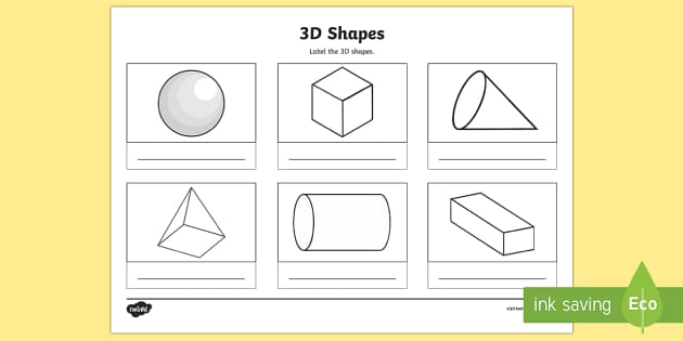 3D Shape First Level Naming Worksheet (teacher made)