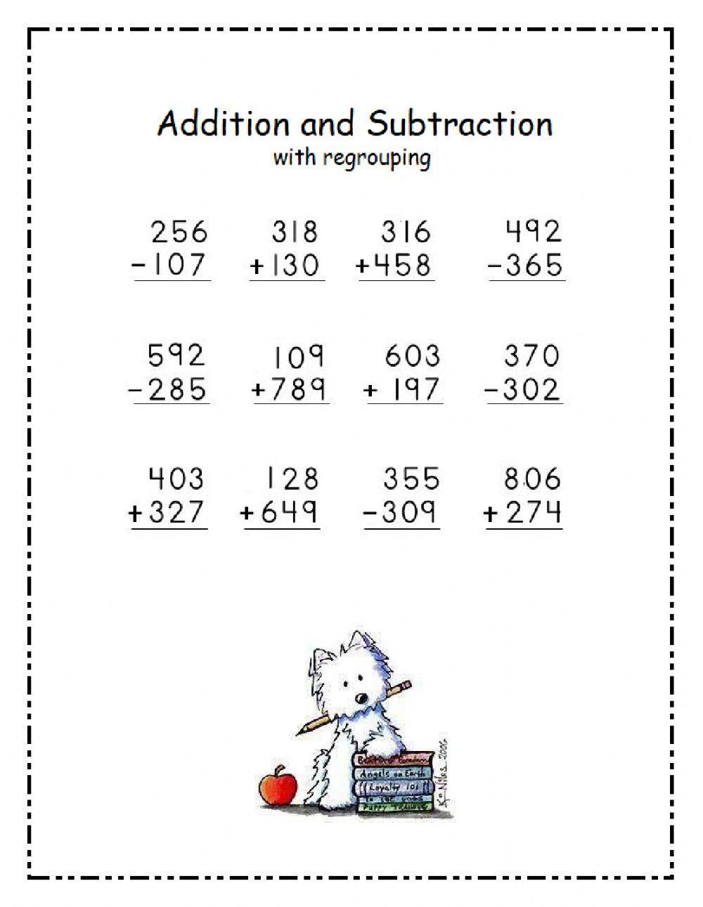 3 digit addition and subtraction with regrouping worksheet