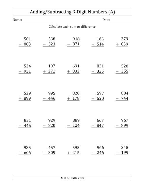 3 digit addition and subtraction worksheet with regrouping