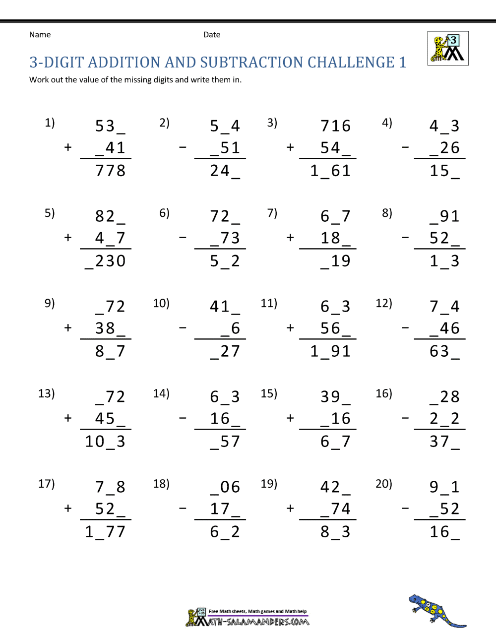 3 digit addition and subtraction worksheet with regrouping