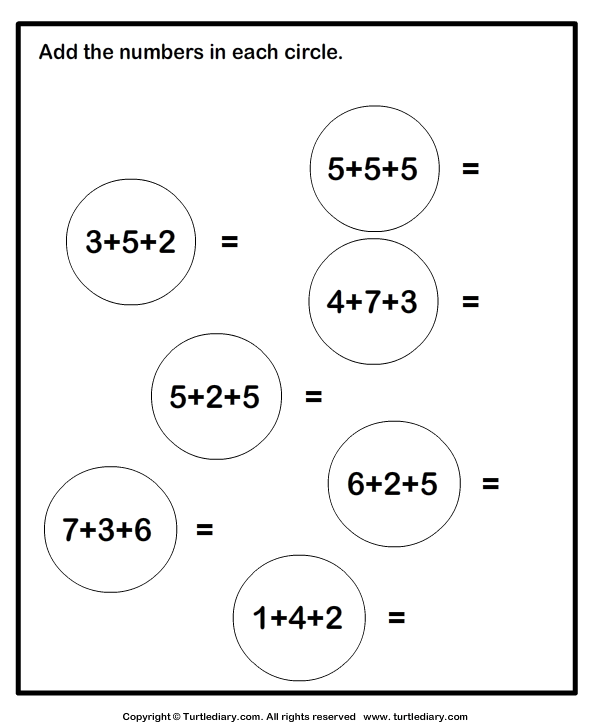 Adding Three One Digit Numbers Sums up to Twenty | Turtle Diary ...