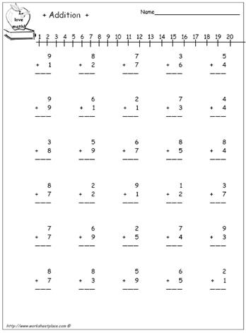 1 Digit + 1 Digit Addition Worksheet 3 Worksheets