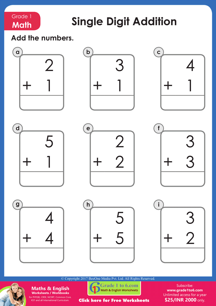 Single Digit Addition Worksheets For Grade 1 Worksheets Library Single Digit Addition Worksheets For Grade 1 Worksheets Library