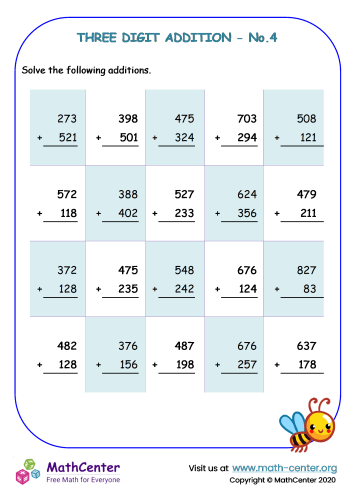 3 digit addition worksheet with