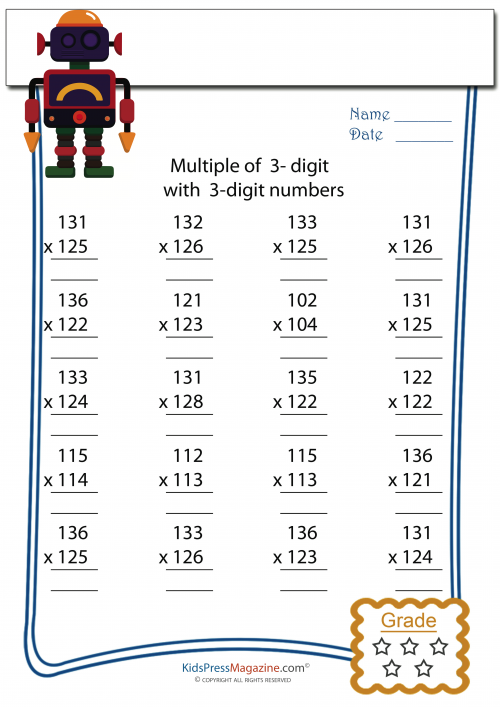 Multiplication Worksheet - 3 digit by 3 digit - #7 ...