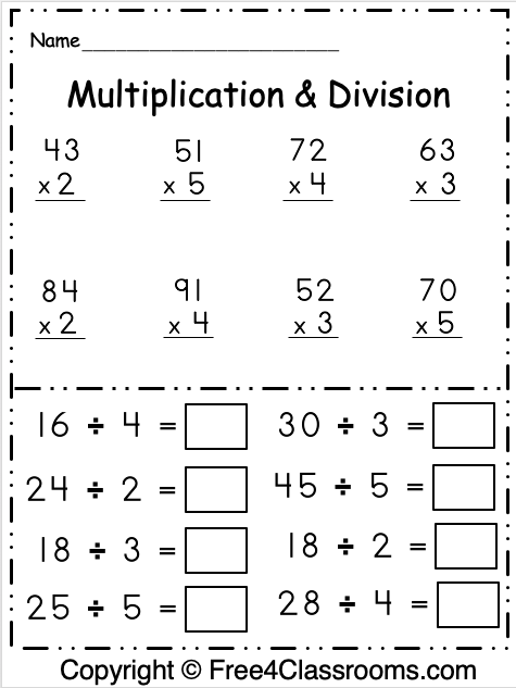 Free 3rd Grade Math Multiplication and Division Worksheet - Free ...