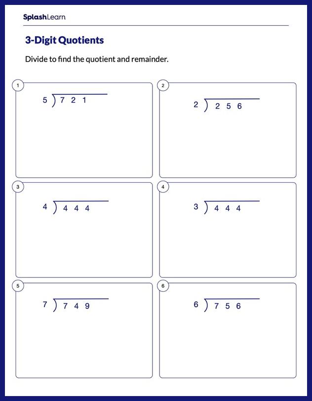 3 digit division worksheet 3rd