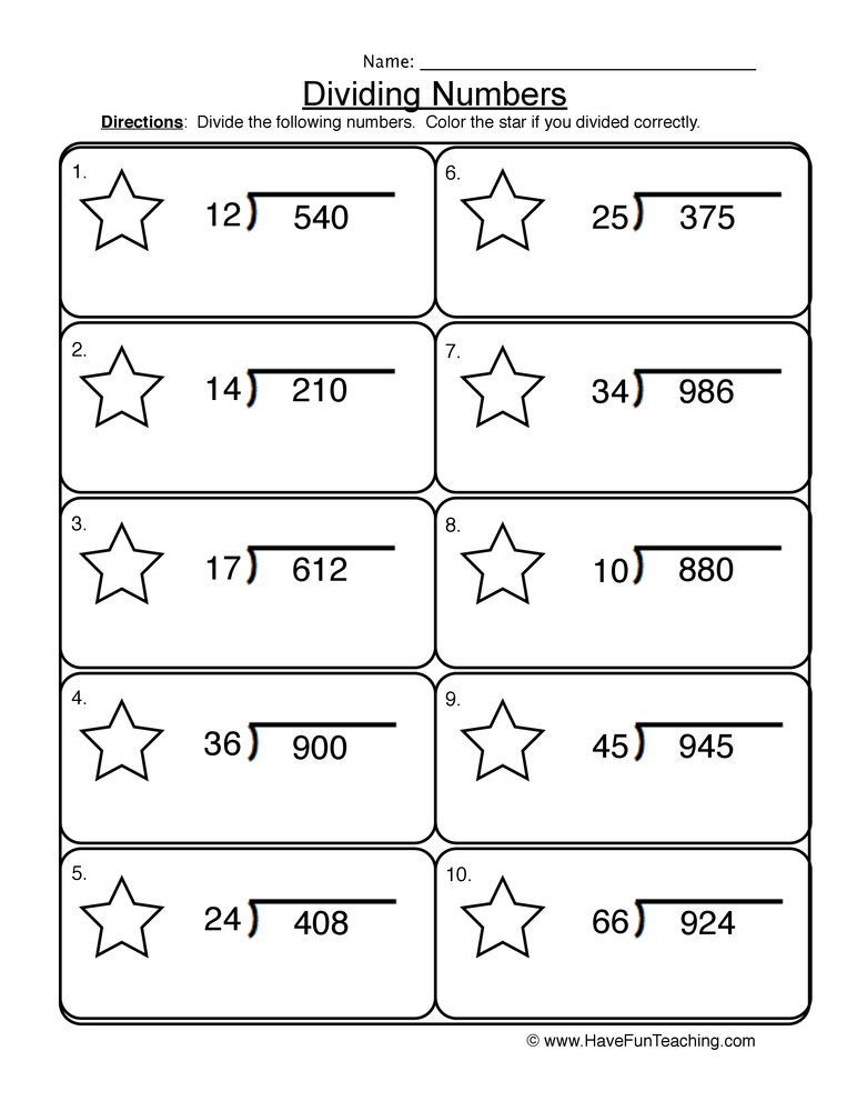 3 digit division worksheet