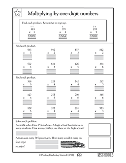 More multiplication practice, 1-digit by 3-digit numbers #1 | 4th ...