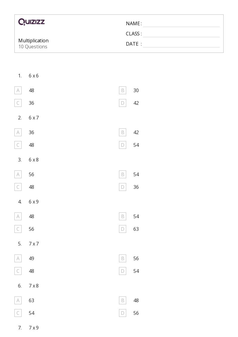 50+ Multiplication worksheets for 6th Class on Quizizz | Free ...