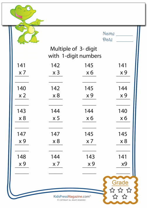 Multiplication Worksheet - 3 digit by 1 digit - #3 ...