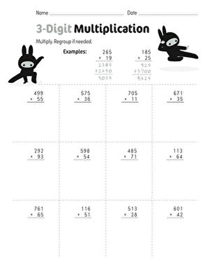 3 digit multiplication worksheet grade