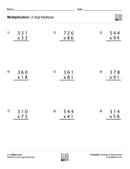 3 digit multiplication worksheet grade