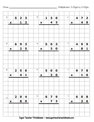 Multiplication Worksheets (3-Digits Times 2-Digits)