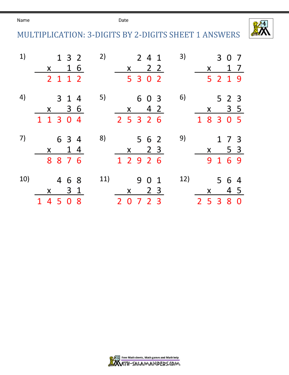 Double Digit Multiplication Worksheets 4th Grade