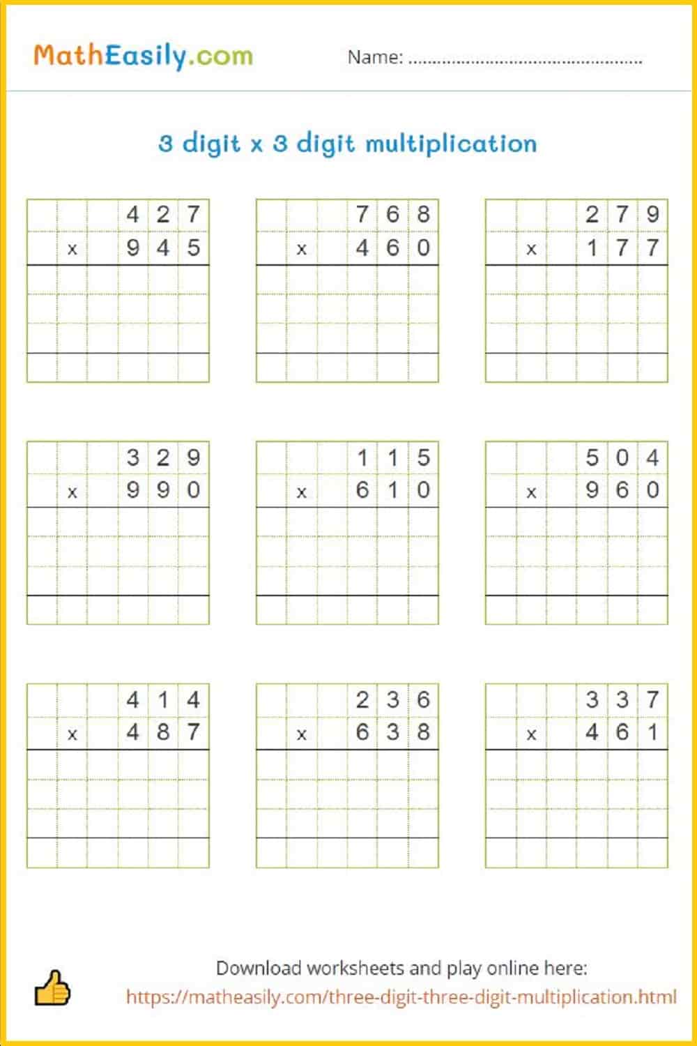 3 digit multiplication worksheet pdf