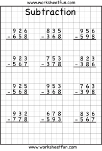 3 Digit Borrow Subtraction - Regrouping - 5 Worksheets / FREE ...