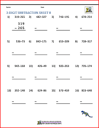 3 Digit Subtraction Worksheets