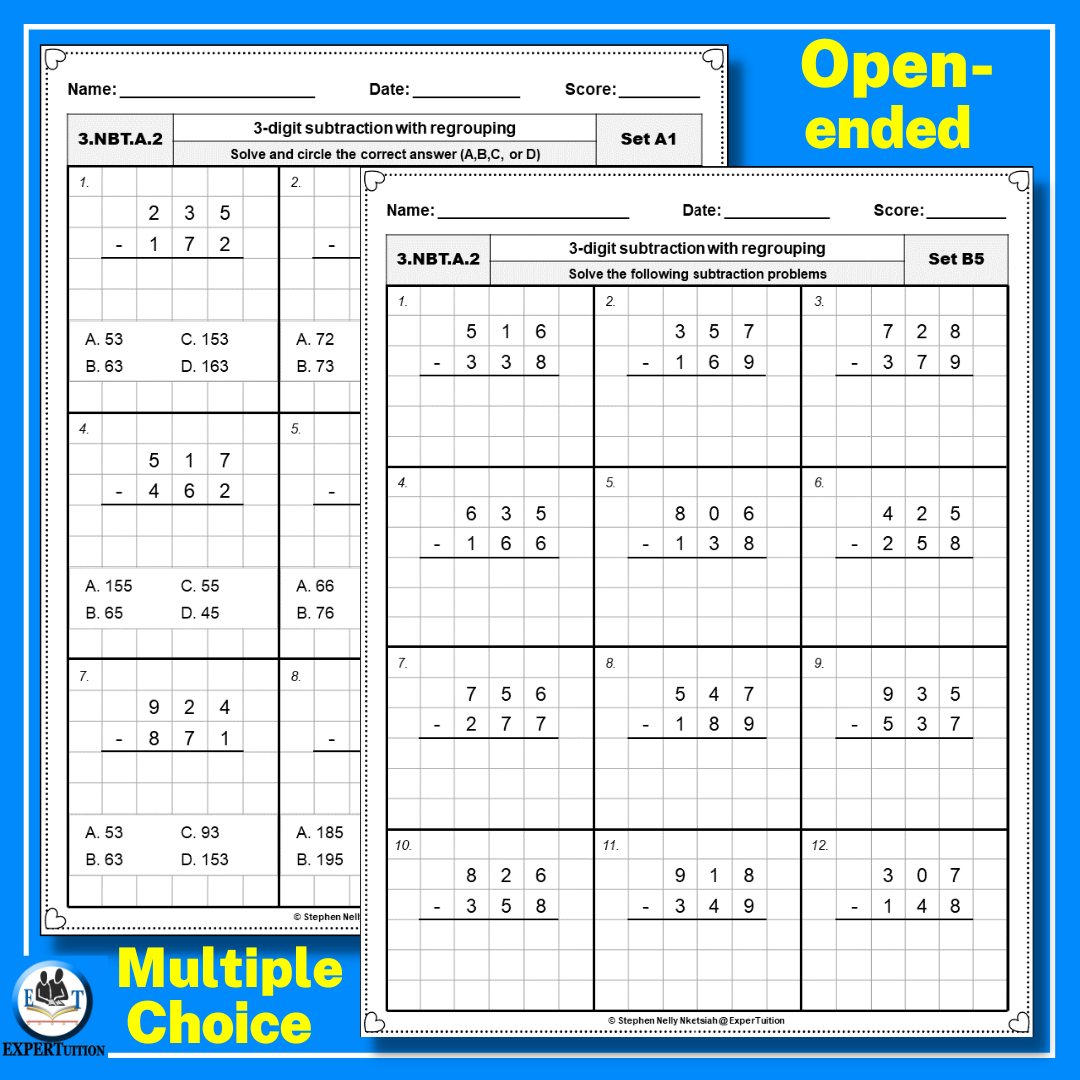 3 digit subtraction worksheet free