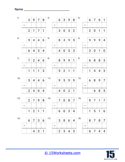 No Regrouping Subtraction Worksheets - 15 Worksheets Library