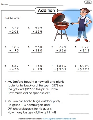 3 digits addition worksheet
