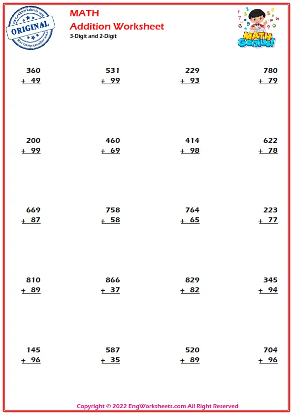 3-Digits Addition Worksheets and Exercise - Engworksheets