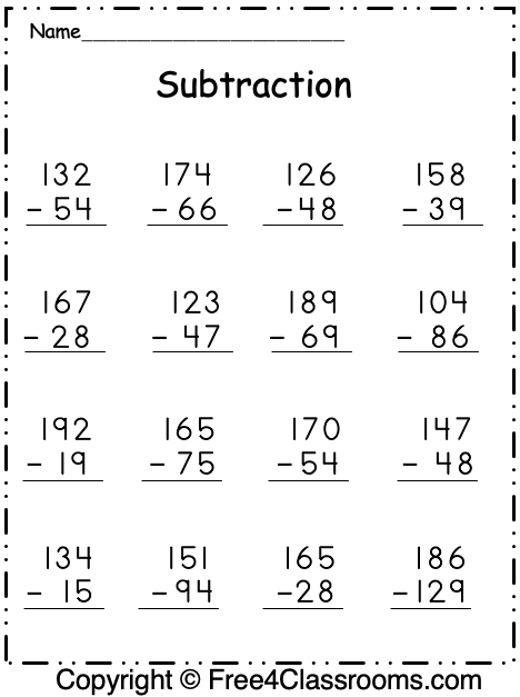 Free Subtraction Worksheets - 3 Digit - With Regrouping - Free ...
