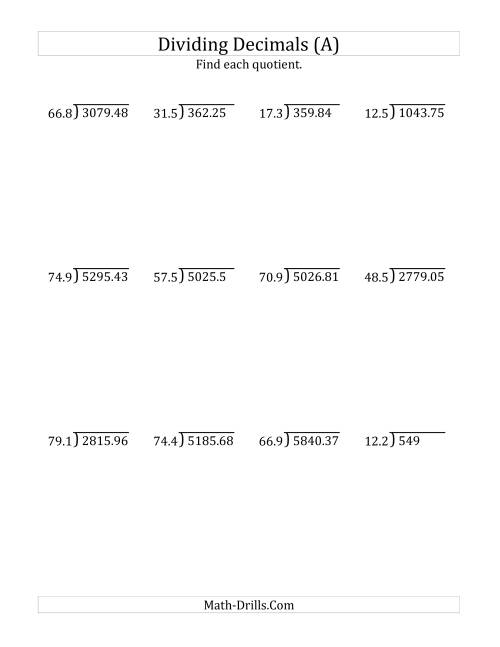 Dividing Decimals by 3-Digit Tenths (A)