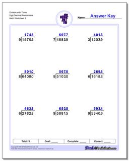 Long Division Worksheets: Division with Decimal Results