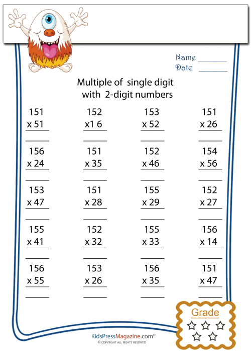 Multiplication Worksheet - 3 digit by 2 digit - #1 ...