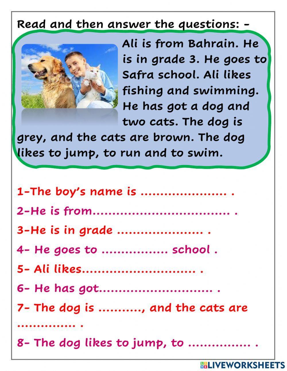Reading for grade 3 worksheet  