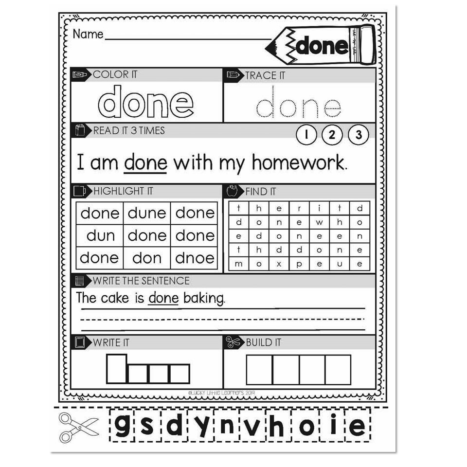 3rd Grade Sight Word Worksheets - Done - Lucky Little Learners