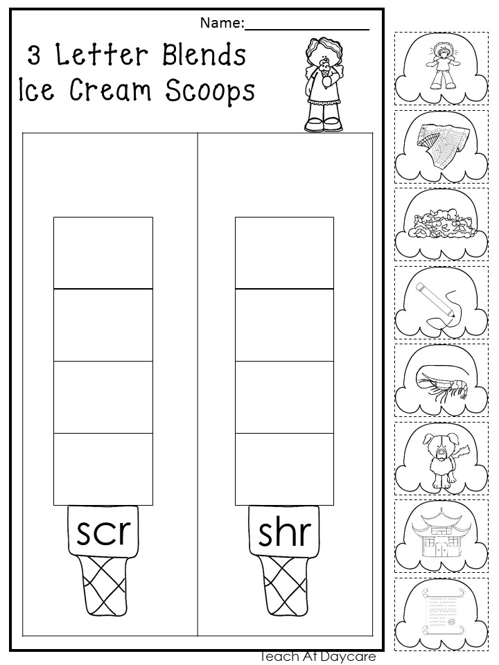 3 Letter Blends and Trigraphs Ice Cream Worksheets | Made By Teachers