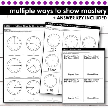 Time to the Nearest Minute; Elapsed Time | Third Grade Math 3.MD.1 ...