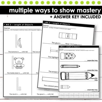 Measuring Length Worksheets First Grade Math 1.MD.2 • Cupcakes ...