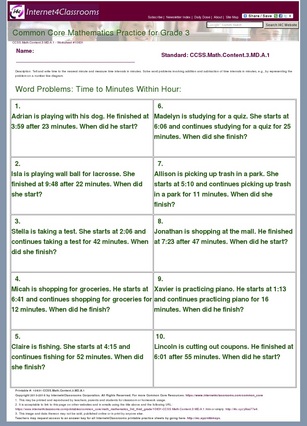 Description/Download - Worksheet #10831. CCSS.Math.Content.3.MD.A.1