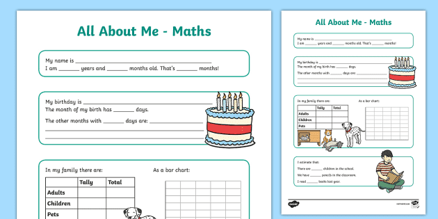All About Me Maths Display Poster Worksheet Year 3-4